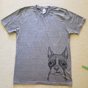 NWOT AllMade heather grey crew-neck s/s tee with Boston Terrier graphic. Size M.